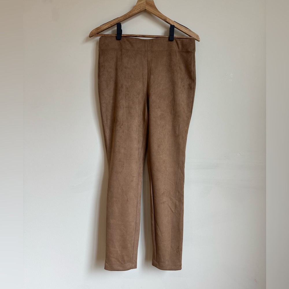 NWOT tan/brown Max Studio stretchy suede tapered skinny ankle trouser sz L